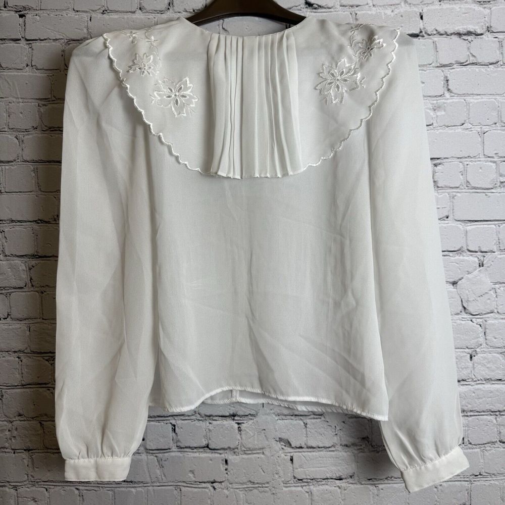 VTG Charlie California Long Sleeve Pintuck Lace Blouse Ivory Size MEDIUM